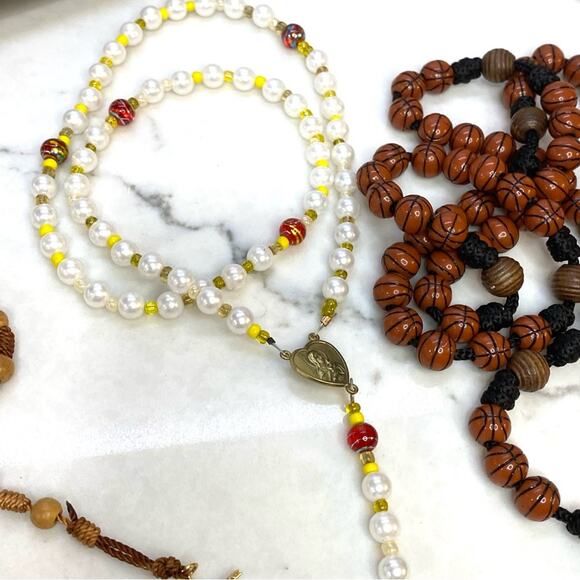 5 pc lot Rosary Prayer beads with Saints and Crosses and Basketball ! rosaries - Picture 3 of 8